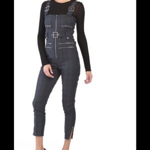 New We Wore What Moto Plaid Navy Overall Size XS